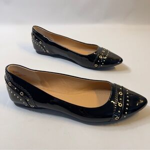 GH BASS & Co Women’s Patent Leather Slip On Black Gold  Pointed Toe Flats